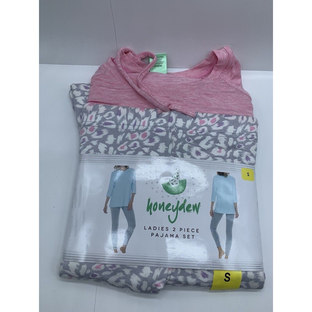 NWT Honeydew Super Soft 2 Piece Leopard Pajama Set PJs Women's Size S Pink Gray